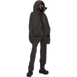 Sudadera con capucha OEM ODM de invierno, gruesa, con lavado ácido y efecto desgastado, 100% algodón, ecológica, cortavientos, vintage, con cremallera y logotipo personalizado - Product Image 3