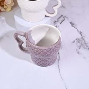 Set of 6 Soft Amber Crystal Heart Ceramic Cups - Product Image 4