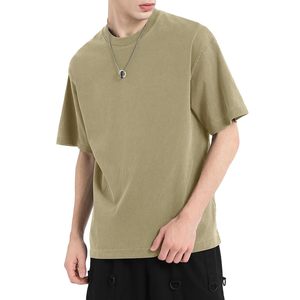 เสื้อยืดแขนสั้นผู้ชายสีพื้นเรียบ ผ้าถัก สวมใส่สบาย ทรงปกติ ย้อมสีเรียบ ระบายอากาศได้ดี ทรงโอเวอร์ไซส์ - Product Image 5