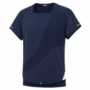 Camiseta Deportiva Raglan Azul Marino al por Mayor con Panel Trasero de Malla Diagonal, Fabricante de Ropa Deportiva Personalizada - Product Image 4