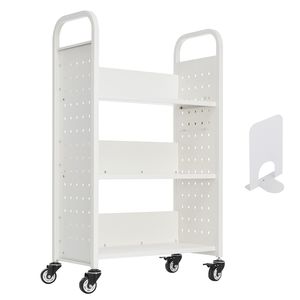 Carrello Porta Libri a Rotelle Monofacciale con Ripiani a L, Capacità 150 Kg, 77x38x122 cm, Struttura in Metallo, Ruote Bloccabili da 3 Pollici - Product Image 1