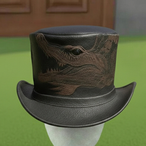 Sombrero de copa de cuero negro hecho a mano de primera calidad, personalizado con logotipo grabado e impreso con UV, estilo gótico, fantasía, steampunk, cosplay. - Product Image 1