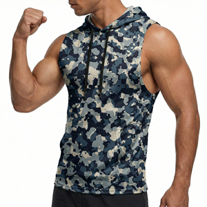 Wholesale Price Men's Custom Print <b>Drop</b> Armhole Sleeveless Hoodie Urban Camo Fitness Workout Muscle Athletic Streetwear Tank Top - Product Image 5