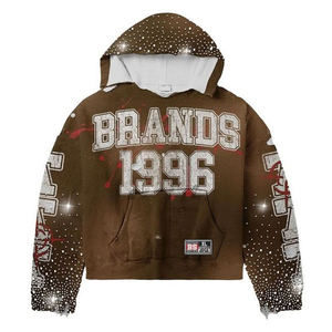 Sudadera con Capucha Personalizada con Estampado de Diamantes de Imitación para Hombre, Talla Grande, Informal, Color Marrón, Diseño Sublimado, Bolsillo Frontal, Sudadera con Capucha de Alta Calidad para Hombre - Product Image 1