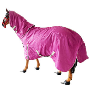 Couverture de cheval imperméable rouge avec couvre-cou et fermeture Velcro, longueur intégrale, pour l'équitation - Product Image 4