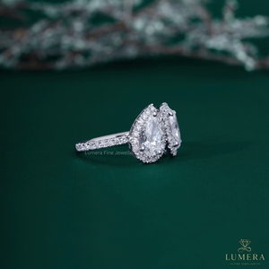 2.64CT Luxury Lab Grown Diamond 14K/18K Gold Pear Oval Cut Halo Engagement Two Stone Double Diamond Wedding Band <b>Ring</b> for Women - Product Image 4