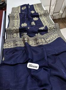 Sari Ruso de Algodón y Seda con Pallu Tejido y Borde Bordado, Borde Intrincado con Tejido Jari y Tejidos Jari Butta - Product Image 6