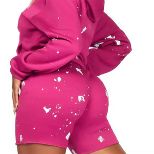 Ensemble deux pièces personnalisé pour femme avec logo, en molleton épais, comprenant un sweat à capuche court uni et un short, vente en gros, streetwear décontracté, vêtements de détente - Product Image 6