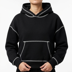 ชุดเซ็ตฮู้ดดี้โอเวอร์ไซส์สำหรับผู้หญิง แต่งตะเข็บตัดกัน กางเกงขายาวทรงหลวม สไตล์ลำลอง สตรีทแวร์ ชุดลำลองใส่สบาย - Product Image 2