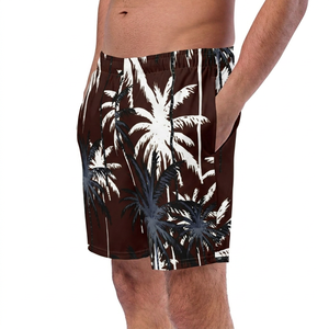 <b>Men's</b> Yellow Palm Tree Print Board Shorts Mid Waist Elastic Quick Dry Casual Swim <b>Trunks</b> with Pockets - Product Image 2