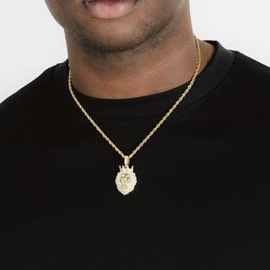 Men's 22k Gold Plated Lion Head Pendant Necklace With Moissanite Stones <b>Rope</b> <b>Chain</b> Hiphop Style Everyday Wear - Product Image 1