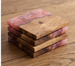 Elegant Pink Resin And Walnut Wood Drink <b>Coasters</b> With Natural Finished Perfect For Stylish Tabletop Accessories Home Gifts - Product Image 4
