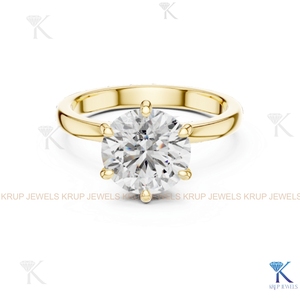 Anillo Solitario de Diamante CVD Cultivado en Laboratorio Personalizado, Banda Lisa con Halo Oculto Redondo, Oro Sólido de 14K, Regalo de Boda y Aniversario - Product Image 2