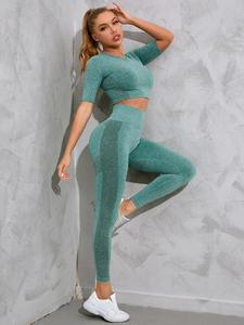 Nouvel Arrivage Ensemble de Compression 2 Pièces pour Femme Respirant Écologique Séchage Rapide Logo Frontal Sans Couture Legging de Sport Soutien-Gorge de Sport Ensemble de Yoga - Product Image 5