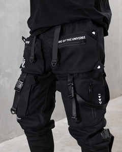Black Multi Pocket Cargo Pants <b>Drawstring</b> Waist Zipper Fly Casual Streetwear <b>Trousers</b> for <b>Men</b> - Product Image 6