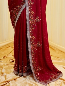 Sari de Mezcla de Seda Bordado Estilo Bollywood KV (Púrpura) - Product Image 3