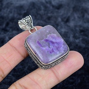 Charoite <b>Cushion</b> Shaped Gemstone Pendant 925 Sterling Silver Overlay Handmade Jewelry - Product Image 1