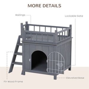 2-Level Grey Wooden Cat House with Lockable Wire Door Pet Furniture - Product Image 5