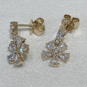 Pear Cut & Round <b>Diamond</b> Flower Drop <b>Earrings</b> Solid Gold Floral <b>Dangle</b> <b>Earrings</b> Luxury Bridal <b>Earrings</b> Elegant Wedding Gift - Product Image 4