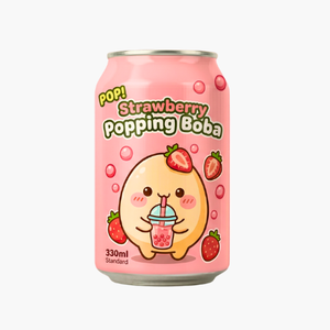 Bebida de jugo de fresa con perlas explosivas de 330 ml, bebida de frutas enlatada, refresco con perlas explosivas de estilo frutal. - Product Image 1