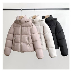 Women's <b>Cropped</b> <b>Puffer</b> <b>Jackets</b> Warm Winter <b>Jacket</b> with Removable Hood Zipped Pockets Short Ladies Quilted Coat Insulated Cold - Product Image 5