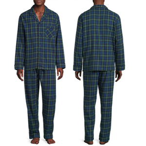 Ensemble de pyjama en flanelle à carreaux pour homme, avec cordon de serrage sur le devant, manches longues, vêtements de nuit décontractés pour l'hiver, 100% coton, respirant, léger, de haute qualité - Product Image 4
