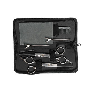 Kit de coiffure professionnel : Ciseaux à effiler droits en acier inoxydable, lame à pointe arrondie, revêtement noir, pour droitiers, modèle court - Product Image 4