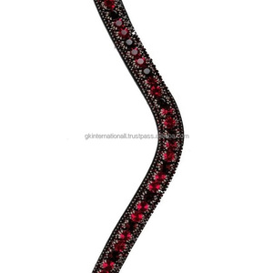 สายรัดคิ้วหนังม้าพรีเมี่ยมสีดำทรงโค้งปรับแต่งได้3แถวเบอร์กันดีและคริสตัลสีดำ - Product Image 1