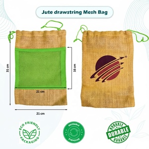 Eco Friendly <b>Jute</b> Drawstring Mesh Grocery <b>Sack</b> 31*21 cm 1.5kg Strong Reusable Bag for Fresh Fruits Vegetables and Daily Shopping - Product Image 2