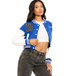 Veste universitaire personnalisée en patchwork pour femme, style streetwear, boutonnée, respirante, en toile et laine, pour femmes, style high street - Product Image 1