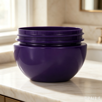 Xypackaging Pots ronds vides en plastique PET imprimés sur mesure pour masques, 100 ml 3,4 oz, transparents, violets, ronds, avec filetage 68 mm