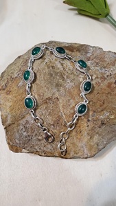 Natural Green Onyx 925 Sterling Silver <b>Adjustable</b> <b>Bracelet</b> 7-8 Inch Handmade Gemstone Jewelry Boho <b>Bracelet</b> For Unisex - Product Image 1
