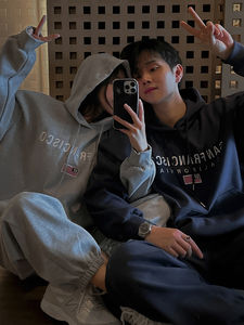 Sweat-shirts surdimensionnés personnalisés de haute qualité 100 % coton peigné, style streetwear, impression EMB, coupe ample, avec poches, pour couples - Product Image 6