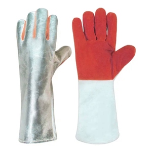 Heavy Duty Leather Cowhide Welder Gloves Aluminized Para Aramid Blend Heat Resistant Spark <b>Fire</b> Retardant Safety Gloves - Product Image 6