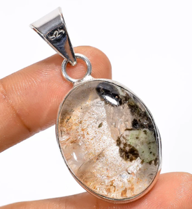 Pendentif ovale en agate plaqué argent tibétain vintage FE, serti de pierres, style bohème, certifié IGI, bijoux unisexes, cadeau - Product Image 2