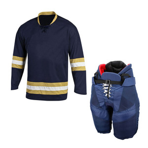 Custom Ice Hockey Jersey Set Men's Gold Striped V-<b>Neck</b> Full Sleeve With <b>Padded</b> Shorts Drawstring Closure Adult Size - Product Image 3