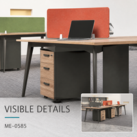 Poste de travail modulaire moderne pour bureau, plateau en bois veiné, écran d'intimité orange, tiroirs de rangement, meubles mobiles pour bureaux