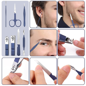 Kit de manucure et pédicure en acier inoxydable allemand 8 pièces, lime à ongles, ciseaux, repousse-cuticules, ensemble de beauté, emballage en boîte avec fermeture éclair en PU - Product Image 2