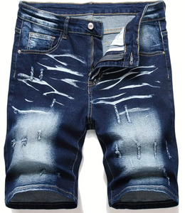 Shorts de mezclilla rasgados de cintura alta OEM 2026 para hombre, estilo casual urbano, elasticidad media, desgastados, para verano, tipo Bermuda - Product Image 1