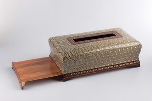 Modern Handmade Wooden Square Tissue Box Oriental Design Geometric Pattern Decorative Home Tabletop Tissue Organizer Holder UO - Product Image 6