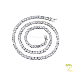 Collier tennis rond brillant avec pierres serties à griffes, chaîne ton rose, bijoux pour femme, mode de luxe, vente en gros et au détail - Product Image 2