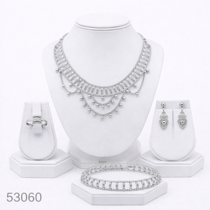 Elegante Juego de Collar y Pendientes de Cadena de Cuerda de 16 Pulgadas con Diseño de Hoja y Circones Chapados en Oro Natural Sólido para Mujer, Modelo 53063 - Product Image 6