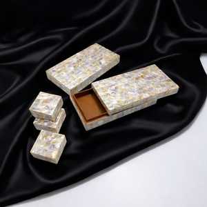 FAIZA CRAFT Mother of Pearl Shell Handmade Rectangular Decorative <b>Keepsake</b> <b>Box</b> Linear Mosaic Pattern Hinged Lid Storage <b>Box</b> - Product Image 1