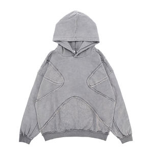 เสื้อสเวตเตอร์มีฮู้ดขนาดใหญ่สำหรับผู้หญิง สีเทา ผ้าฝ้ายถัก ดีไซน์ไม่สมมาตร ไหล่ตก ความยาวสั้น สไตล์สตรีทแวร์สำหรับฤดูใบไม้ร่วง - Product Image 1