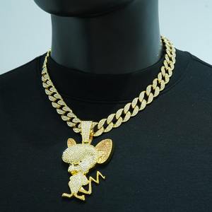 Nouveau Collier Pendentif Homme Européen-Américain en Alliage, Motif Animal de Dessin Animé Jerry, Entièrement Sertie de Diamants, Tridimensionnel, Tendance et Polyvalent - Product Image 1