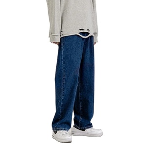 2025 New High Street Style Men's Distressed Baggy <b>Jeans</b> Multi-Pockets Button Spring Y2K Vintage <b>Embroidered</b> Washed Cargo Denim - Product Image 1