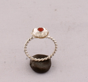 Artisan <b>Crafted</b> Red Coral Silver <b>Ring</b> Delicate Flower Petal Design Twisted Shank Bohemian Jewelry Custom Jewelry Manufactu - Product Image 2