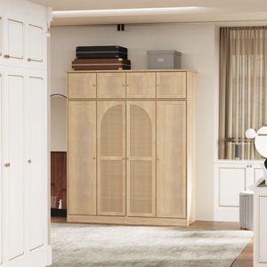 Armadio a 8 Ante di Grande Capacità, Alto 180 cm, con Ripiani Regolabili, Ante Decorative in Rattan, Asta Appendiabiti Inclusa - Product Image 5