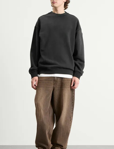 Sudadera Negra de Cuello Redondo para Hombre, Corte Holgado, Manga Larga, Color Sólido, Algodón, Estilo Casual Urbano, Otoño-Invierno - Product Image 2