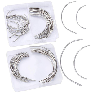 Juego de Agujas Curvas para Tejer Cabello, Agujas de Coser de Acero Inoxidable Tipo C Profesionales en Caja Organizadora - Product Image 1